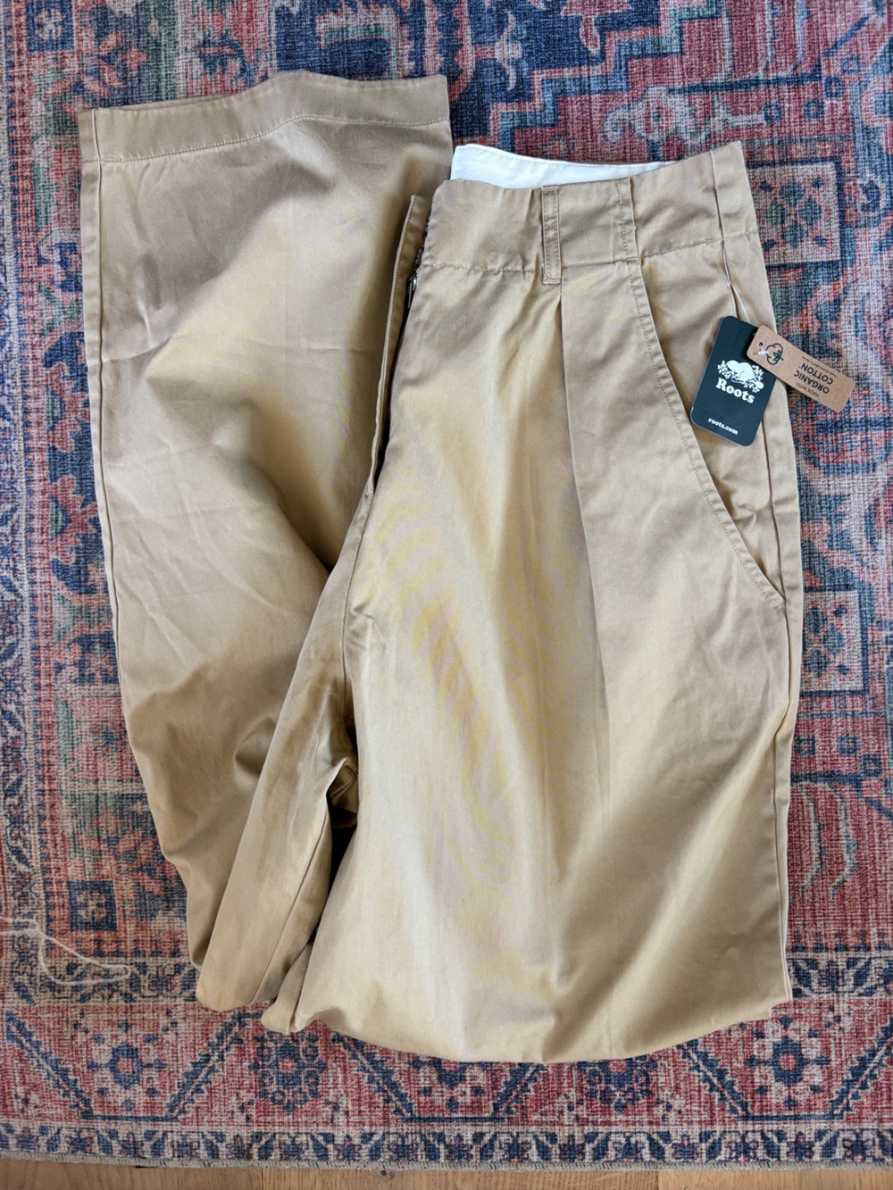 Roots Dauphin Pleated Wide Leg Khaki Pants, 8